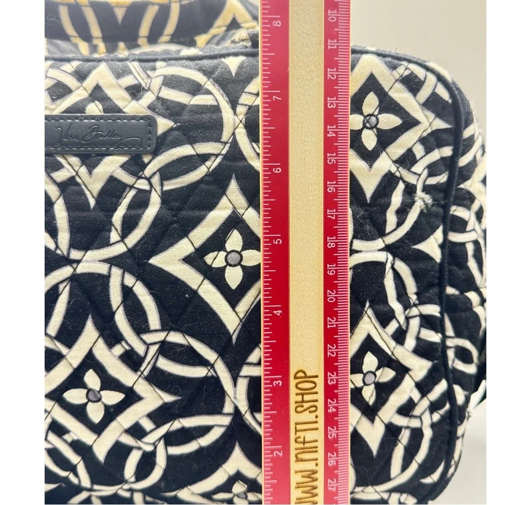 Vera Bradley Cosmetic Bag Large Black White Geometric Quilted Travel Case
